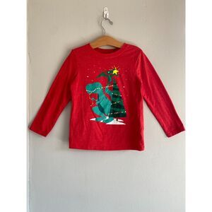 Cat & Jack Kids Red Dinosaurs Holiday Christmas Shirt long sleeve size 5T